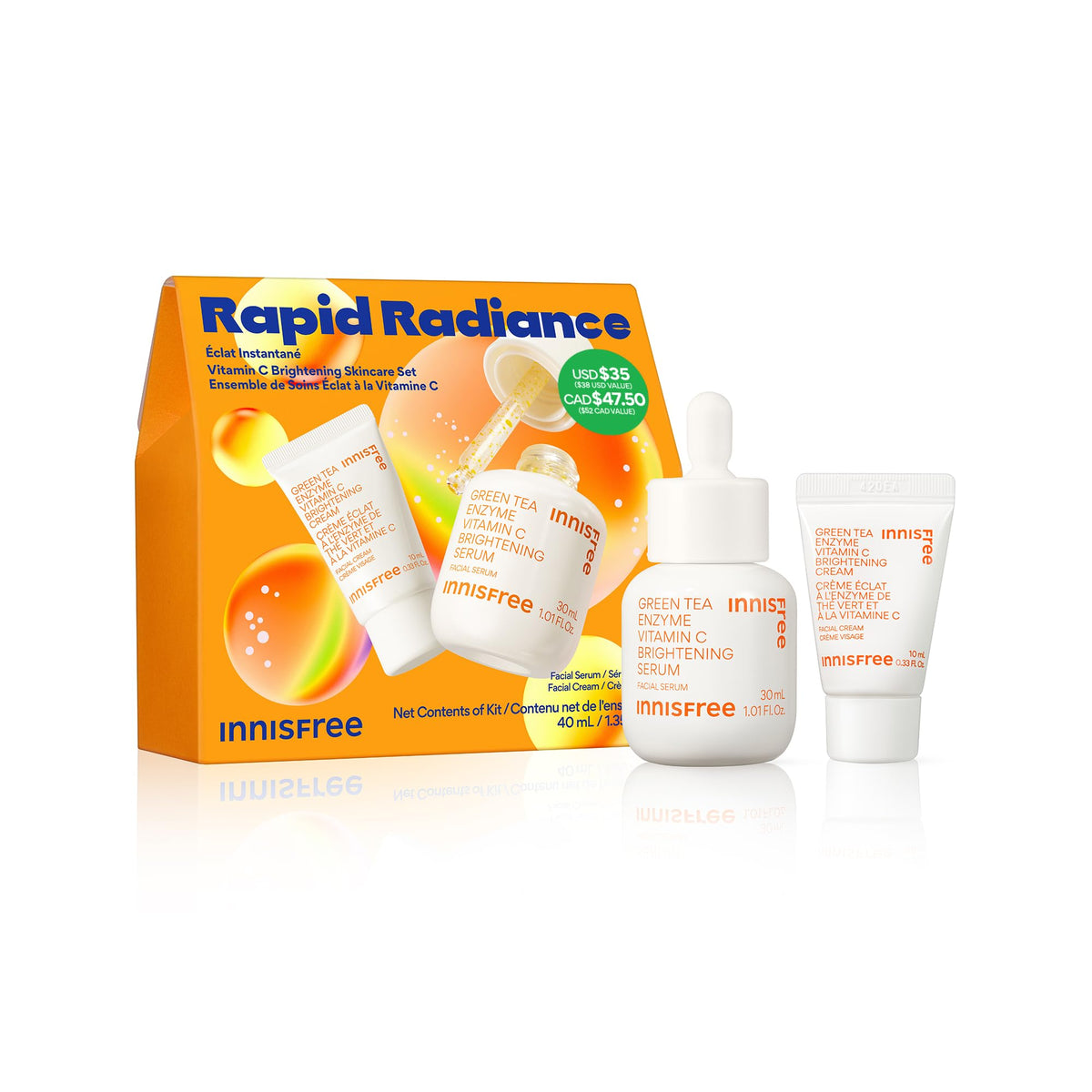 innisfree Vitamin C Rapid Radiance Set front view showing packaging and contents, brightening benefit
