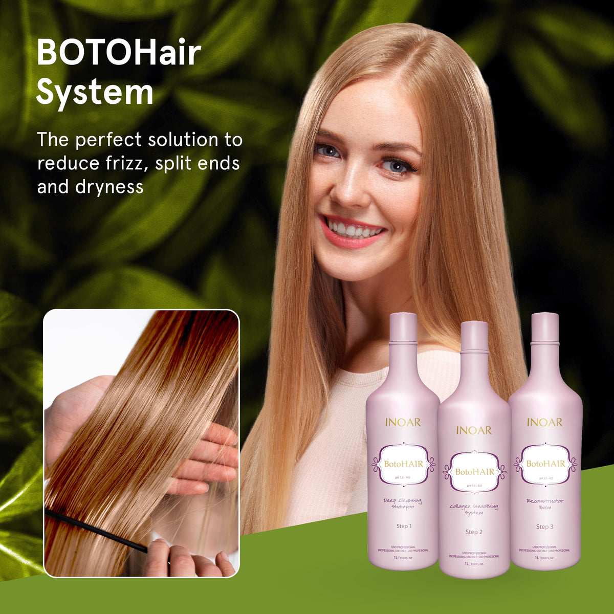 INOAR deep cleansing shampoo pump close-up for easy dispensing benefit