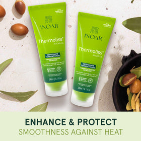INOAR Thermoliss ingredients label highlighting argan oil, amino acids, and provitamin B5 benefits