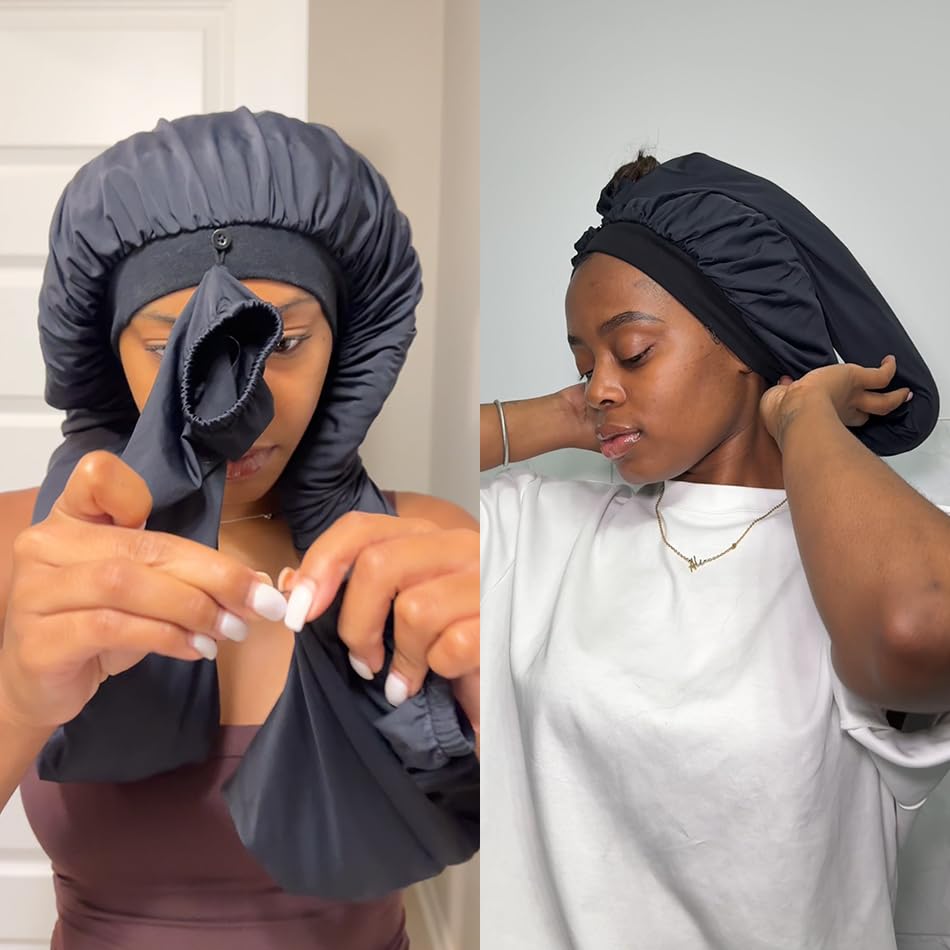 INSBEAUTY bonnet worn with long hair showing preserved volume