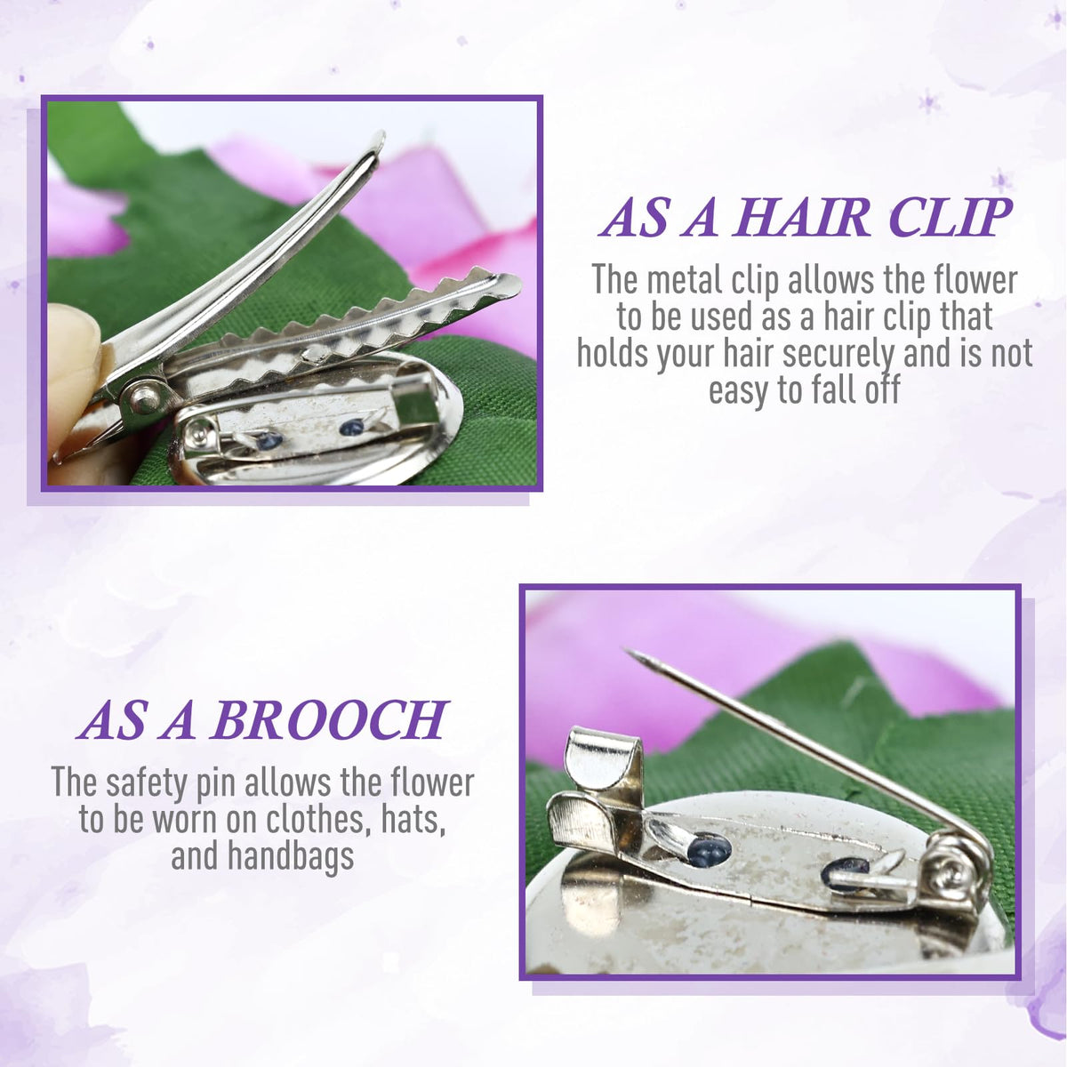 inSowni clip and pin detail showing metal hardware for secure versatile attachment