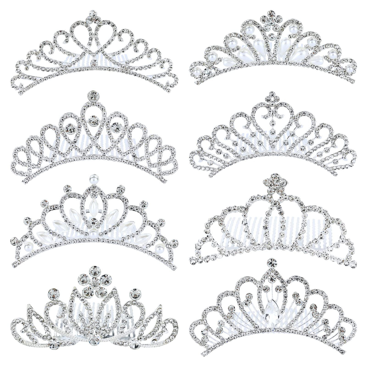 inSowni front view of eight silver crown combs showing set value and shine