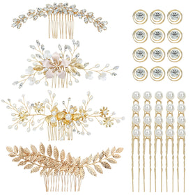 inSowni gold flower leaf side comb front view for elegant hold