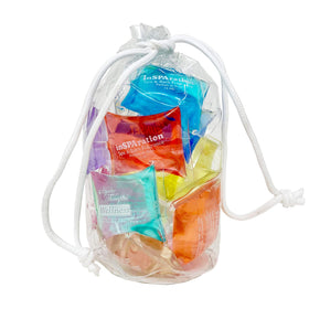 inSPAration front packaging gift bag showing assorted pillow packs and variety benefit