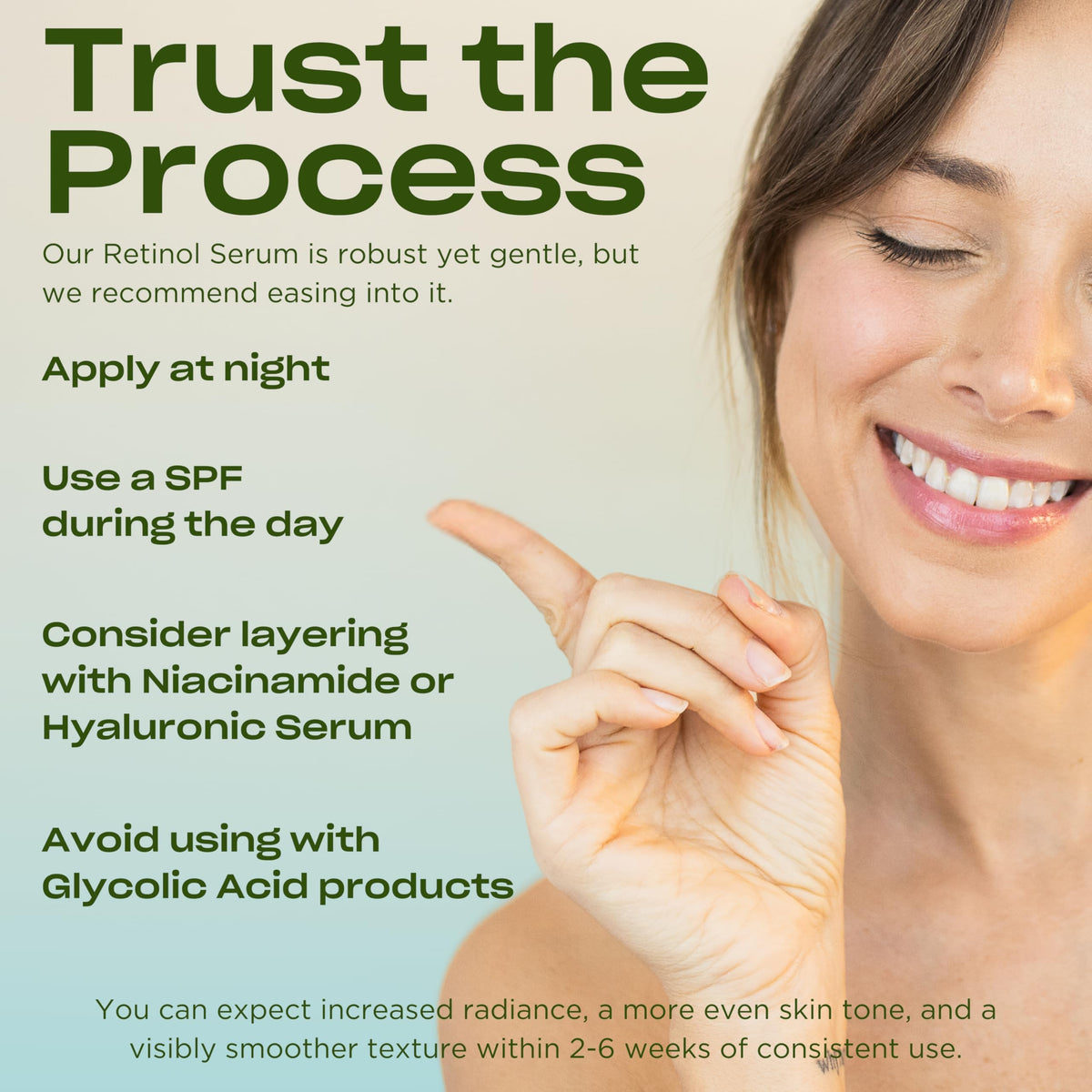 Person applying InstaNatural serum in evening routine showing smooth application and nourishment