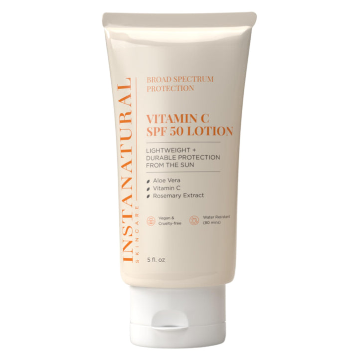 InstaNatural SPF 50 front tube showing packaging and product name for reliable protection