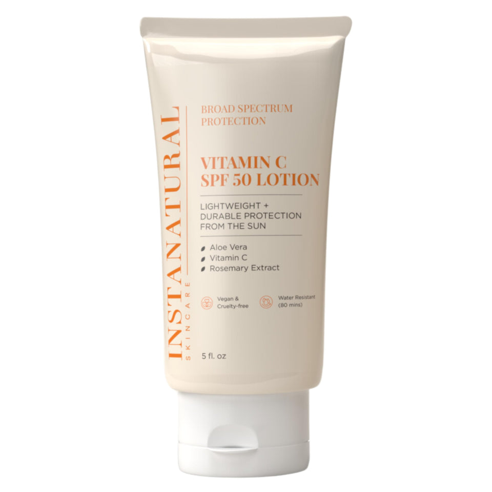InstaNatural SPF 50 front tube showing packaging and product name for reliable protection