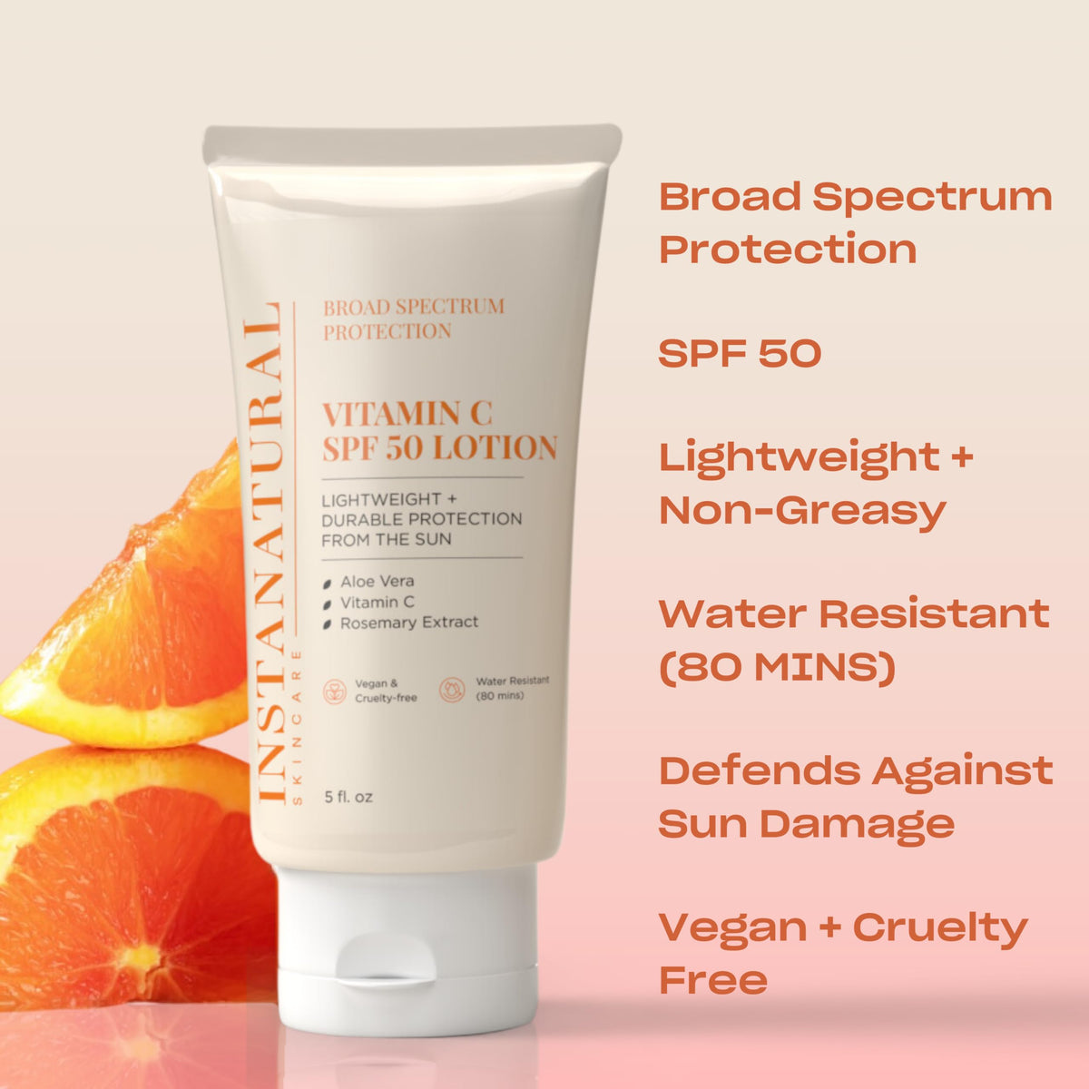 InstaNatural sunscreen texture close-up showing lightweight lotion for quick absorption