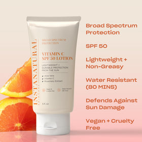 InstaNatural sunscreen texture close-up showing lightweight lotion for quick absorption