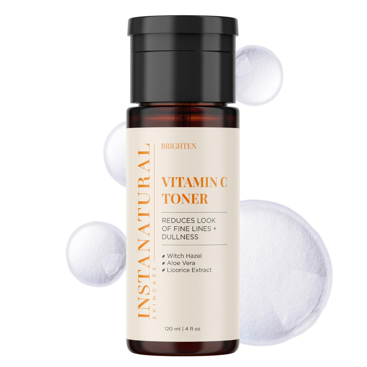 InstaNatural label close-up highlighting Vitamin C and botanical ingredients