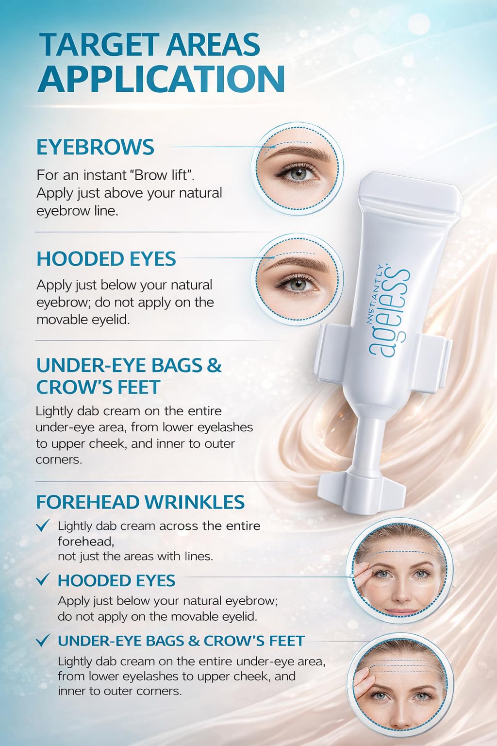 Instantly Ageless spreading on cheek and neck for temporary tightening and pore minimization