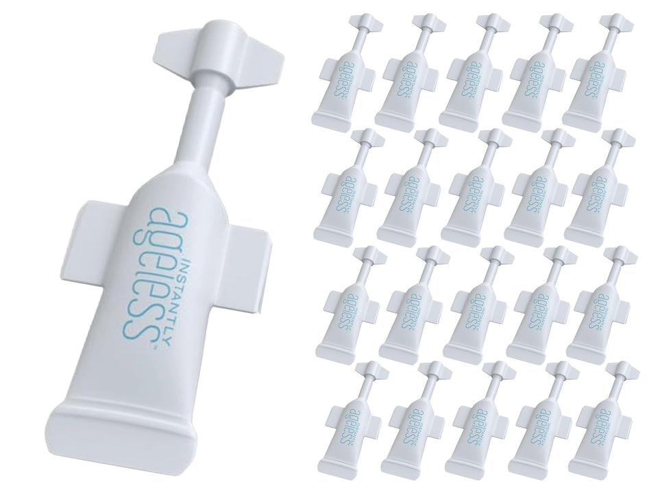 Instantly Ageless front packaging showing compact vial box and branding benefit quick use
