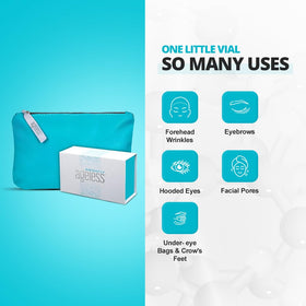 Instantly Ageless makeup bag open with vials organized for travel