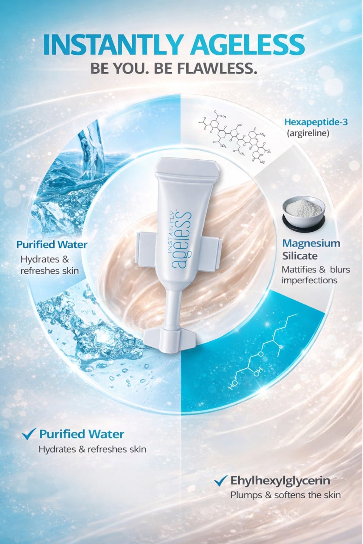Close-up of single Instantly Ageless vial highlighting concentrated formula