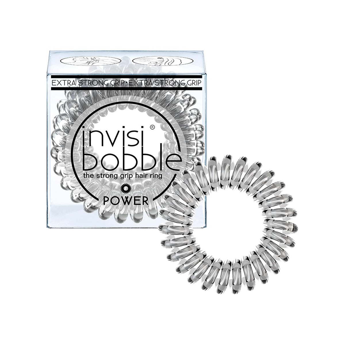 invisibobble Crystal Clear pack front view shows discreet, strong coils