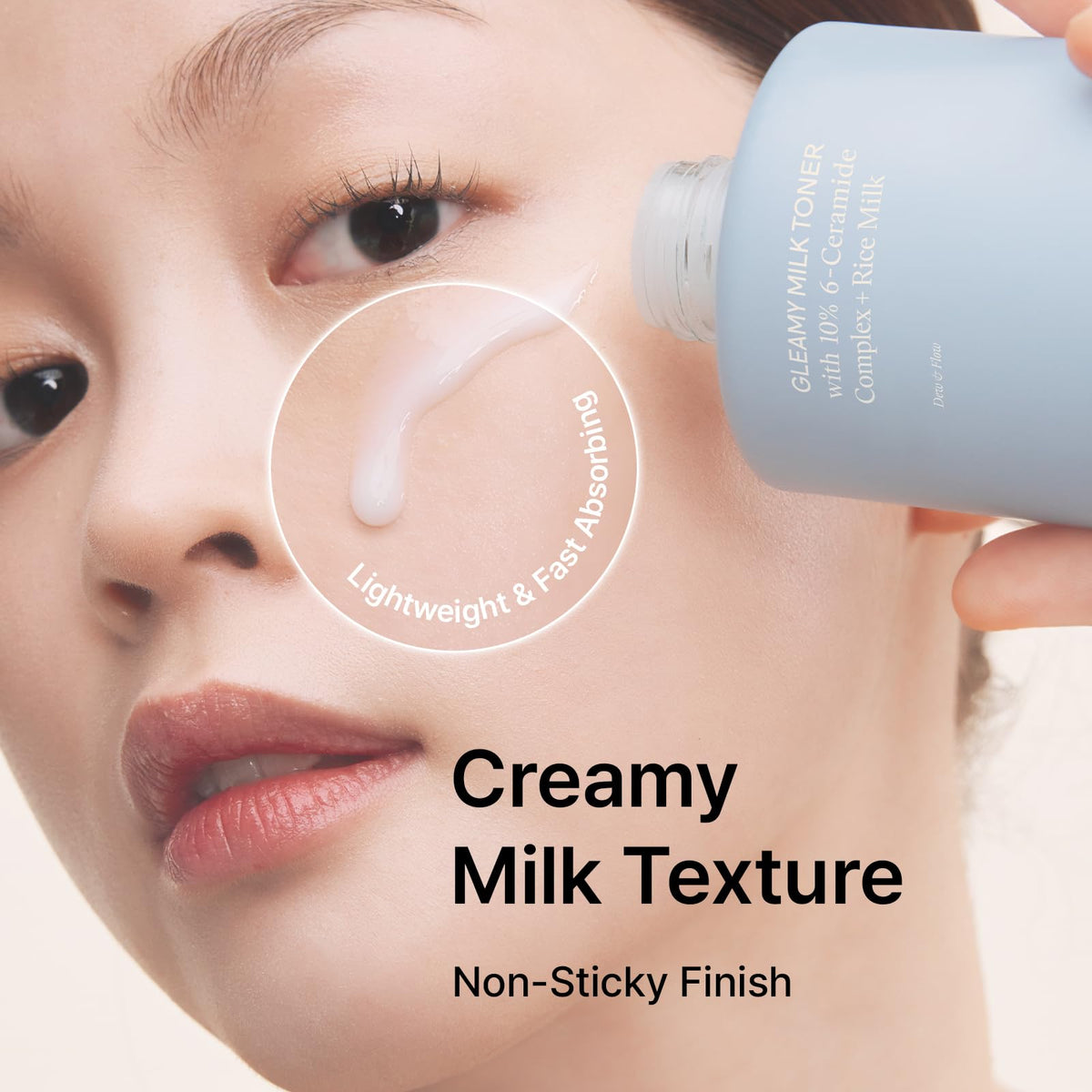 inyoe Gleamy Milk Toner creamy texture close-up illustrating hydration and soft finish