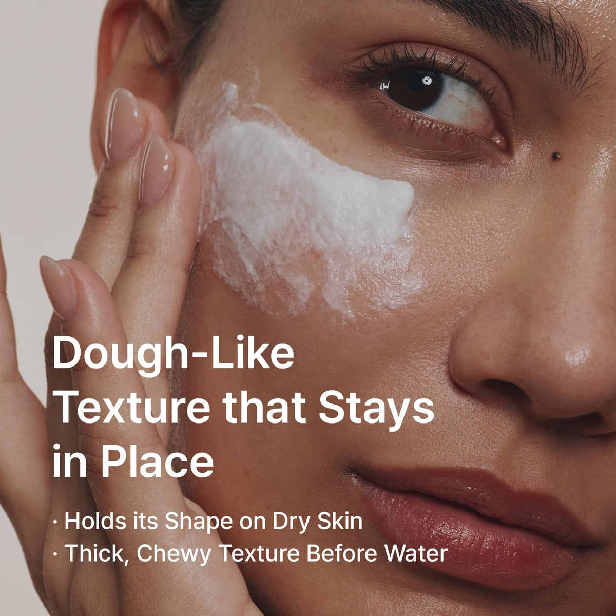 inyoe close-up dough texture on fingers illustrating gentle exfoliation