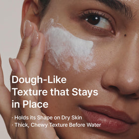 inyoe close-up dough texture on fingers illustrating gentle exfoliation