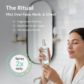ION* facial spray beside skincare tools in a bathroom routine