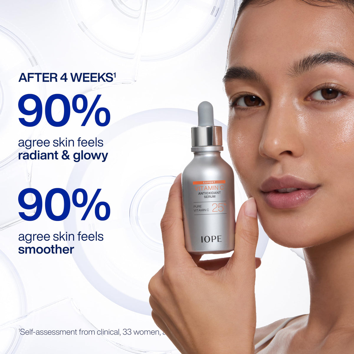 IOPE serum texture on hand illustrating lightweight absorption and smooth finish