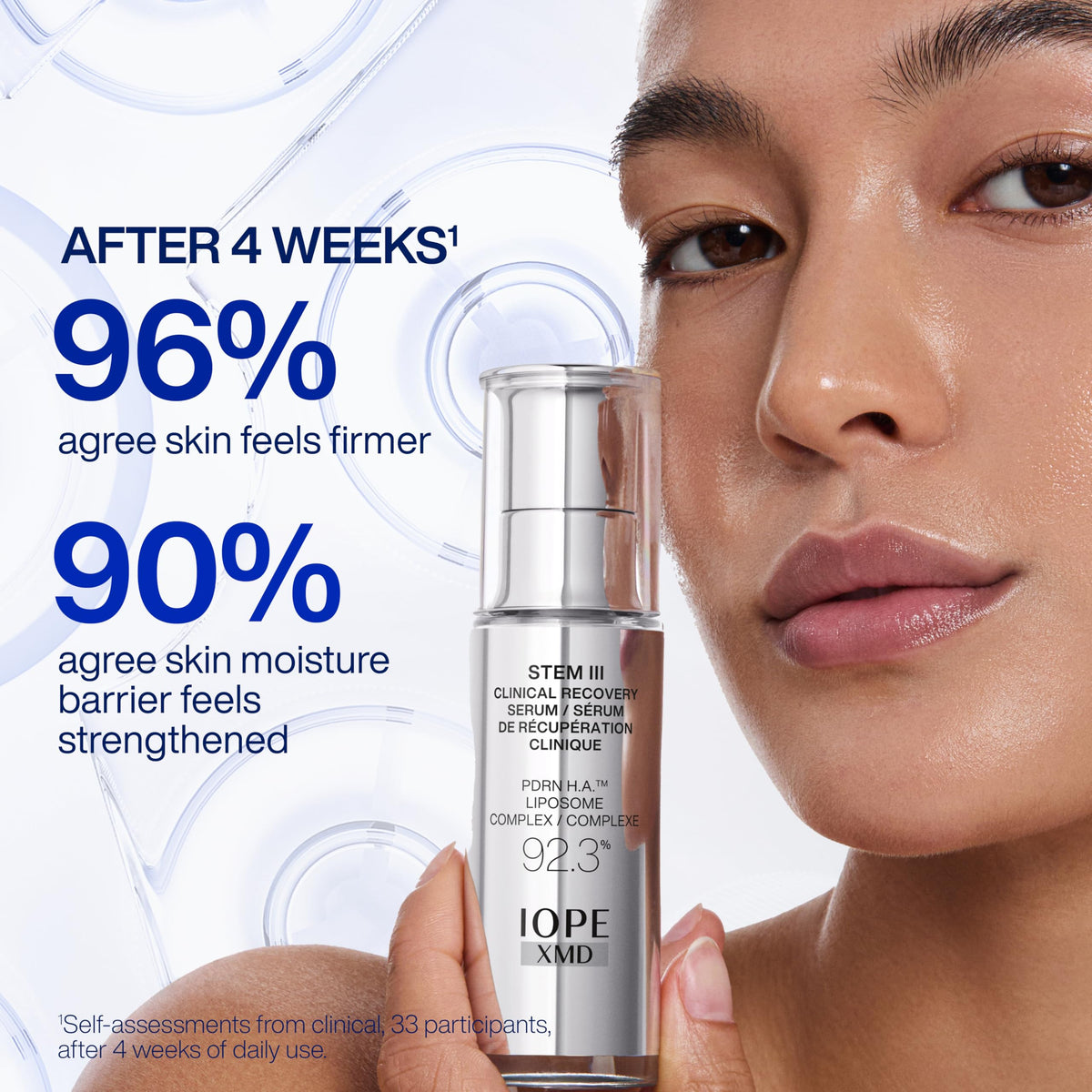 IOPE Stem III applied to hands demonstrating easy absorption and instant hydration benefit