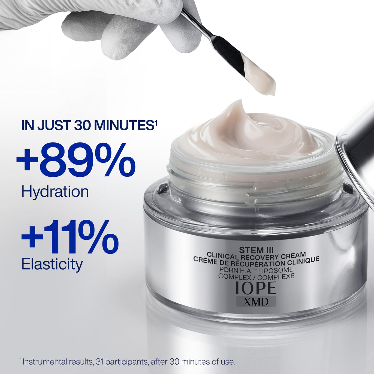 IOPE cream being applied on hand showing hydration and soothing benefit