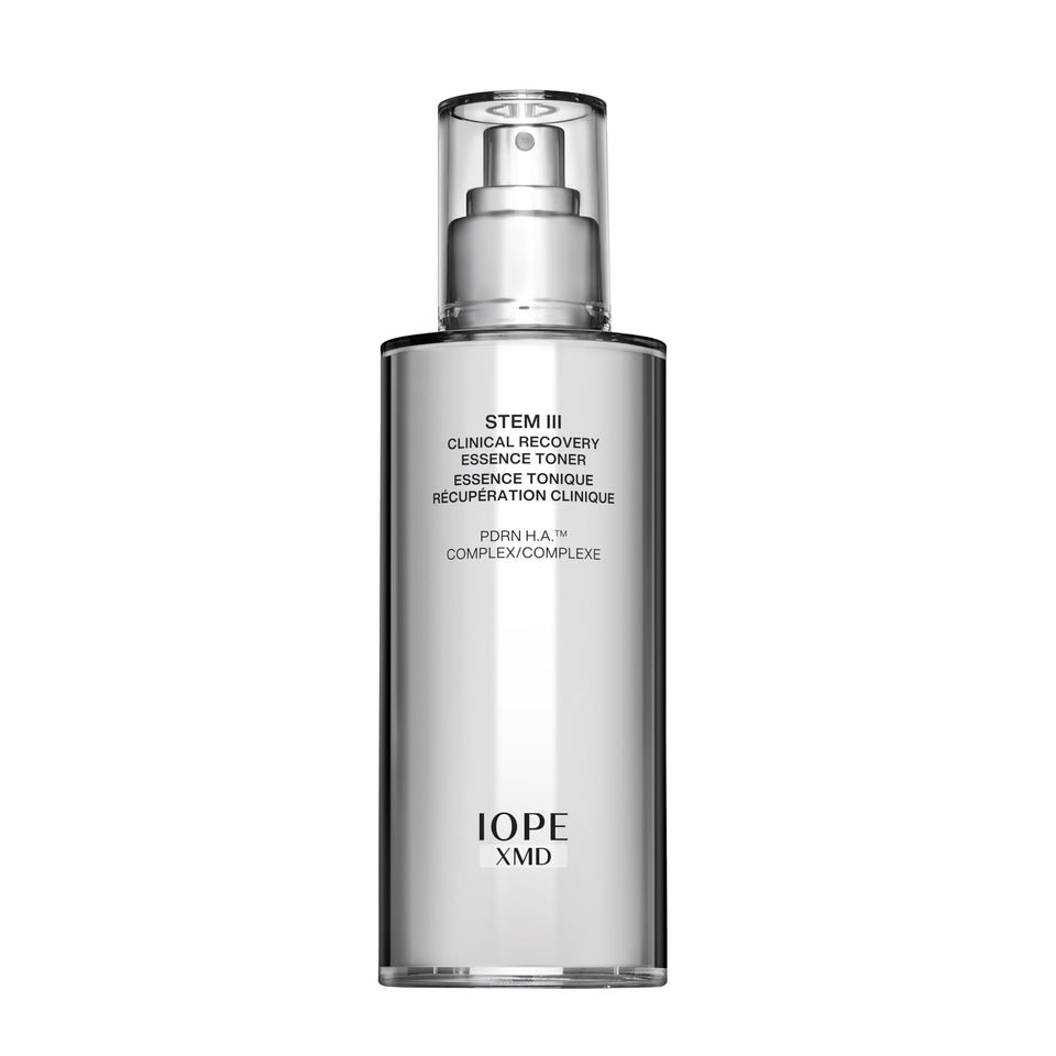 IOPE bottle front view showing clean design and product benefit hydration