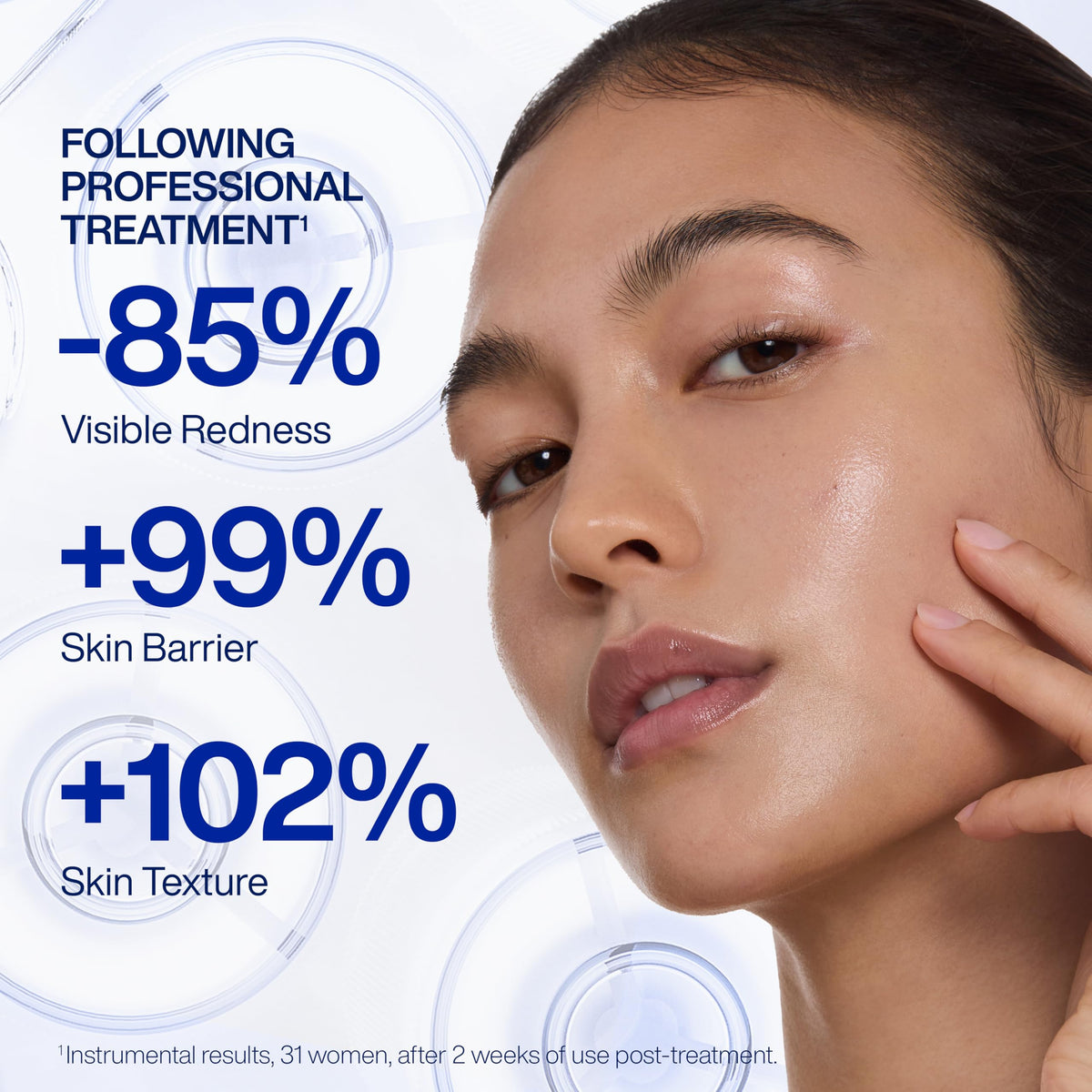 IOPE cream next to ruler showing 1.69 fl oz size and travel-friendly benefit