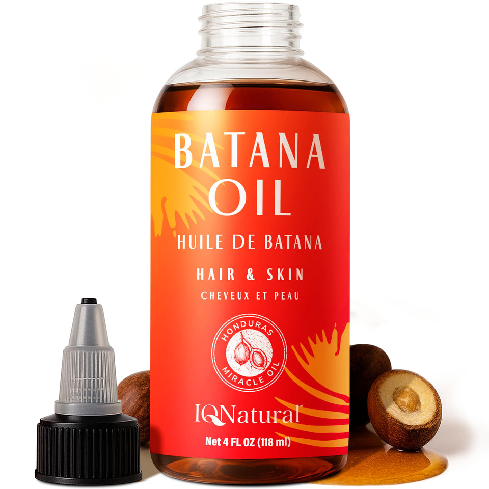 IQNATURAL front packaging showing 4oz bottle and pure batana oil benefit