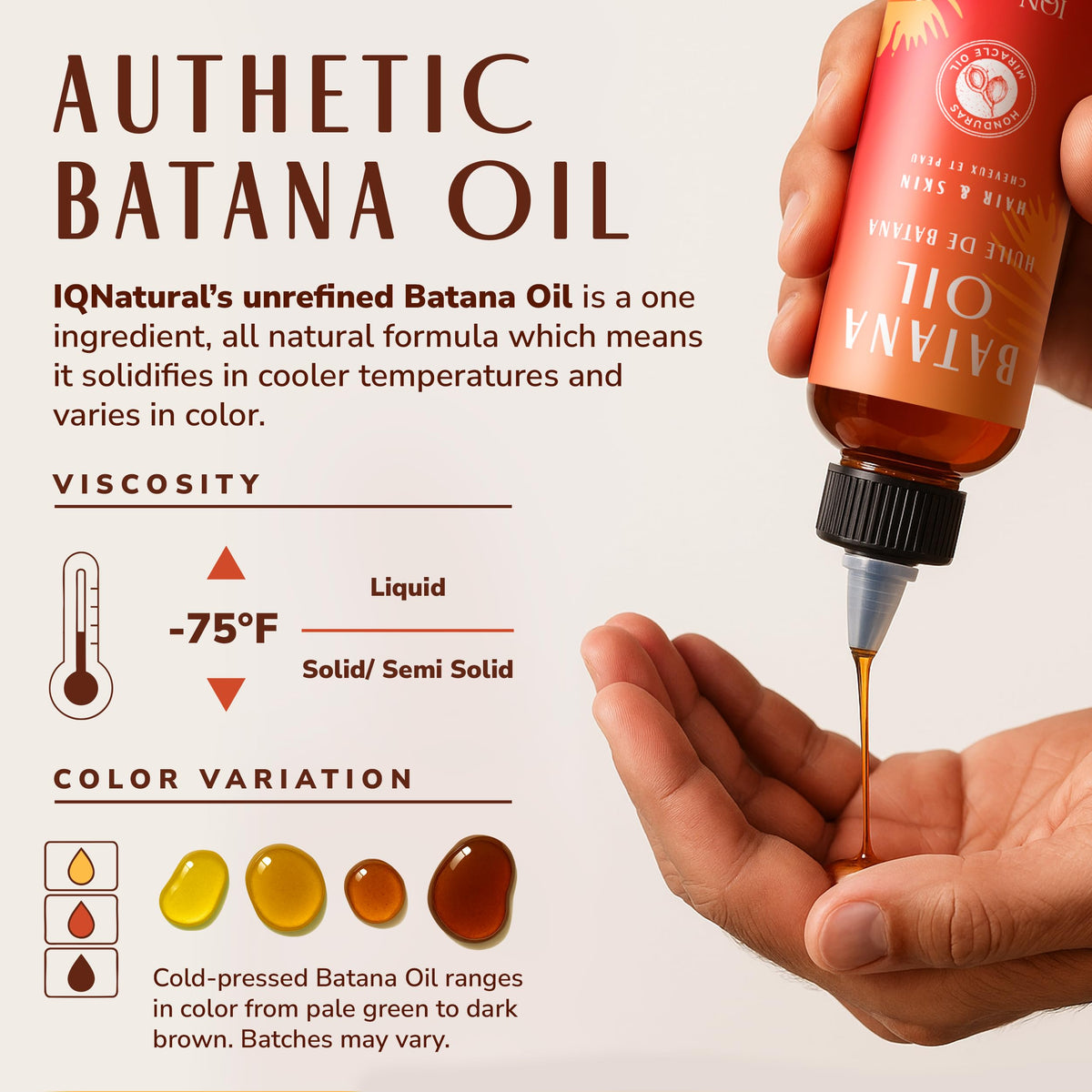 IQNATURAL oil texture pouring to show rich unrefined consistency and moisture