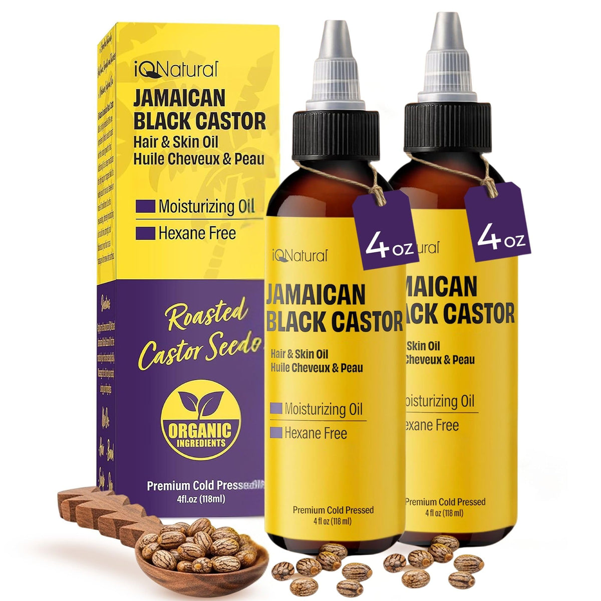 IQNATURAL front packaging two 4oz bottles showing product and size benefits