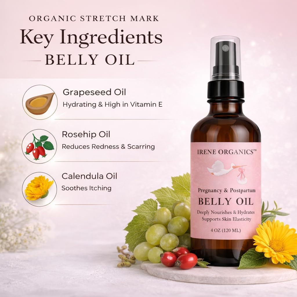 Irene Organics bottle staged with baby blanket offering gentle baby-safe care