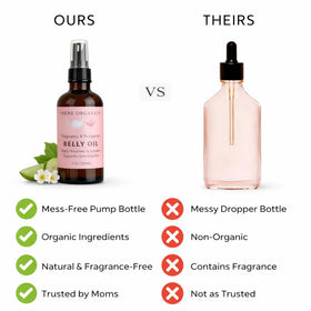 Irene Organics next to ruler for scale showing convenient bottle size