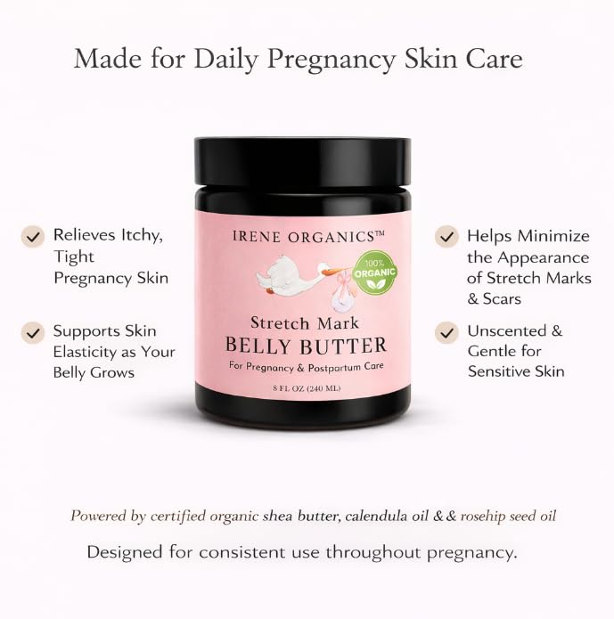 Irene Organics belly butter texture close-up demonstrating rich creaminess