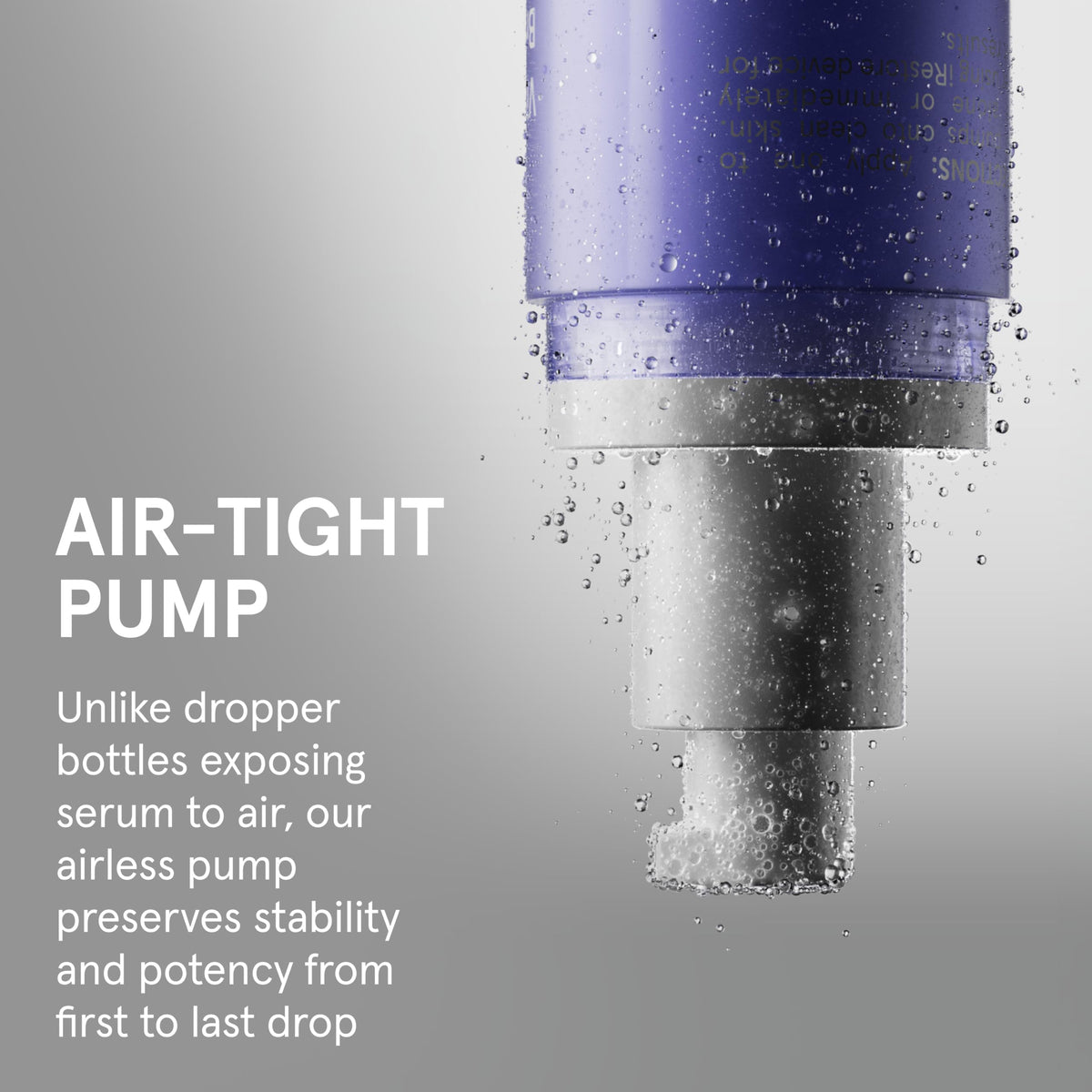 iRestore airless pump close-up preserving vitamin C stability and freshness