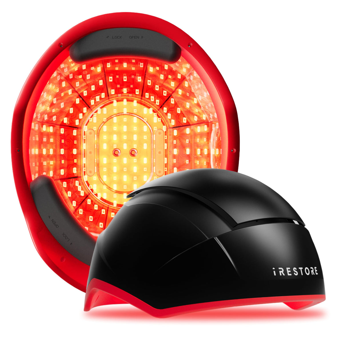 iRestore Elite front view showing full helmet coverage and even light distribution