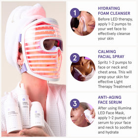 iRestore facial spray mist in mid-air offering quick soothing and calming benefits