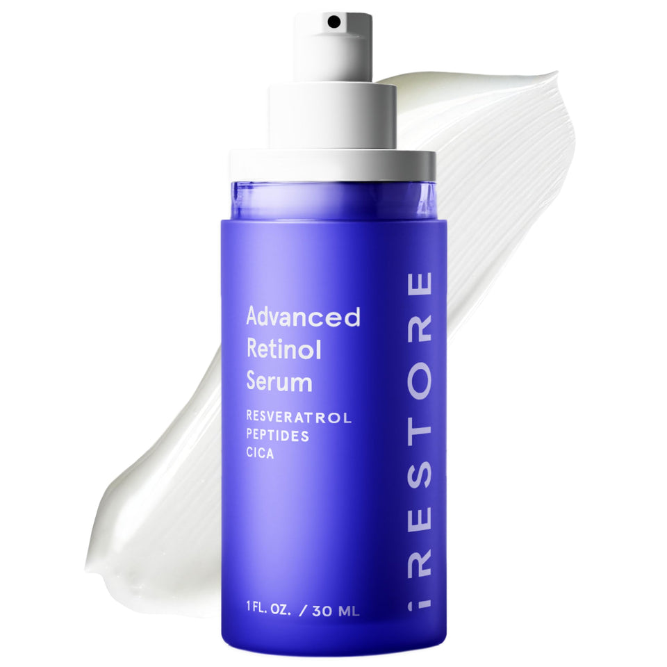 iRestore bottle front view showing packaging and clean clinical design for nightly retinol