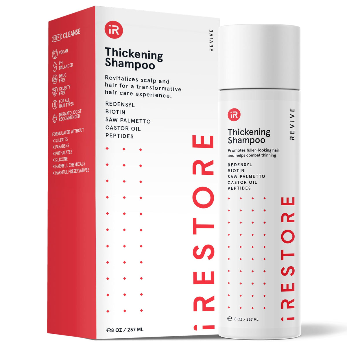 iRestore front packaging showing product and benefits for fuller hair
