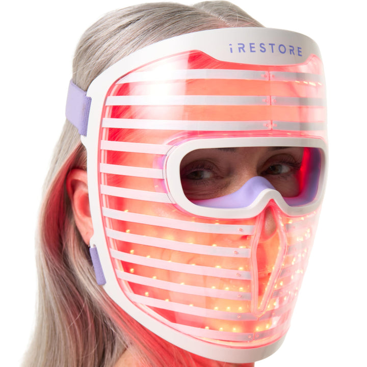 iRestore front view of mask showing full LED coverage and even skin benefit