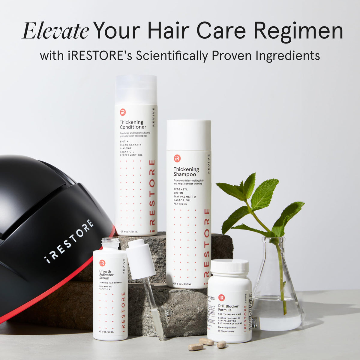 iRestore hair strand close-up showing strengthened, smoother cuticle