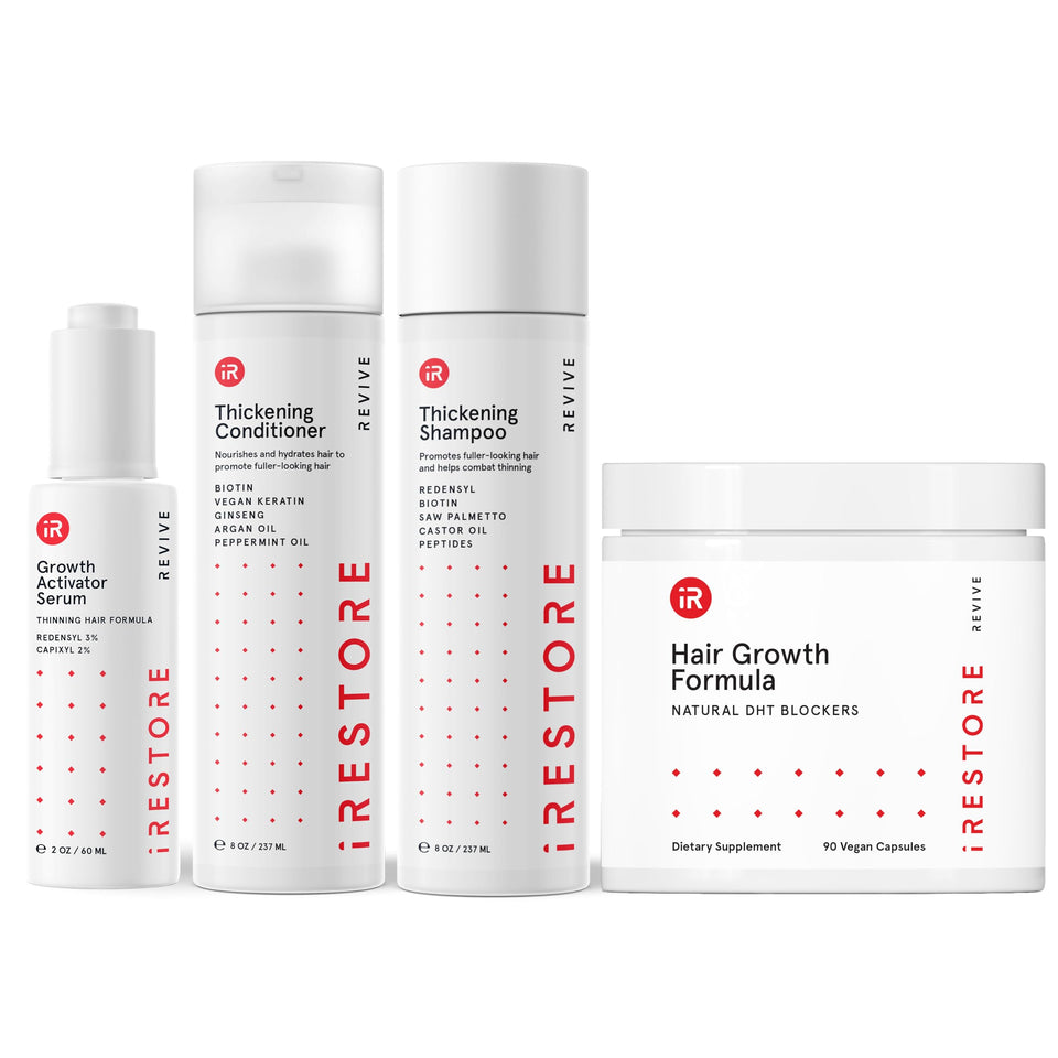 iRestore front packaging showing full bundle and clear benefit for thicker hair