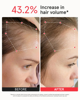 Person wearing iRestore Pro in living room enjoying hands-free treatment benefit