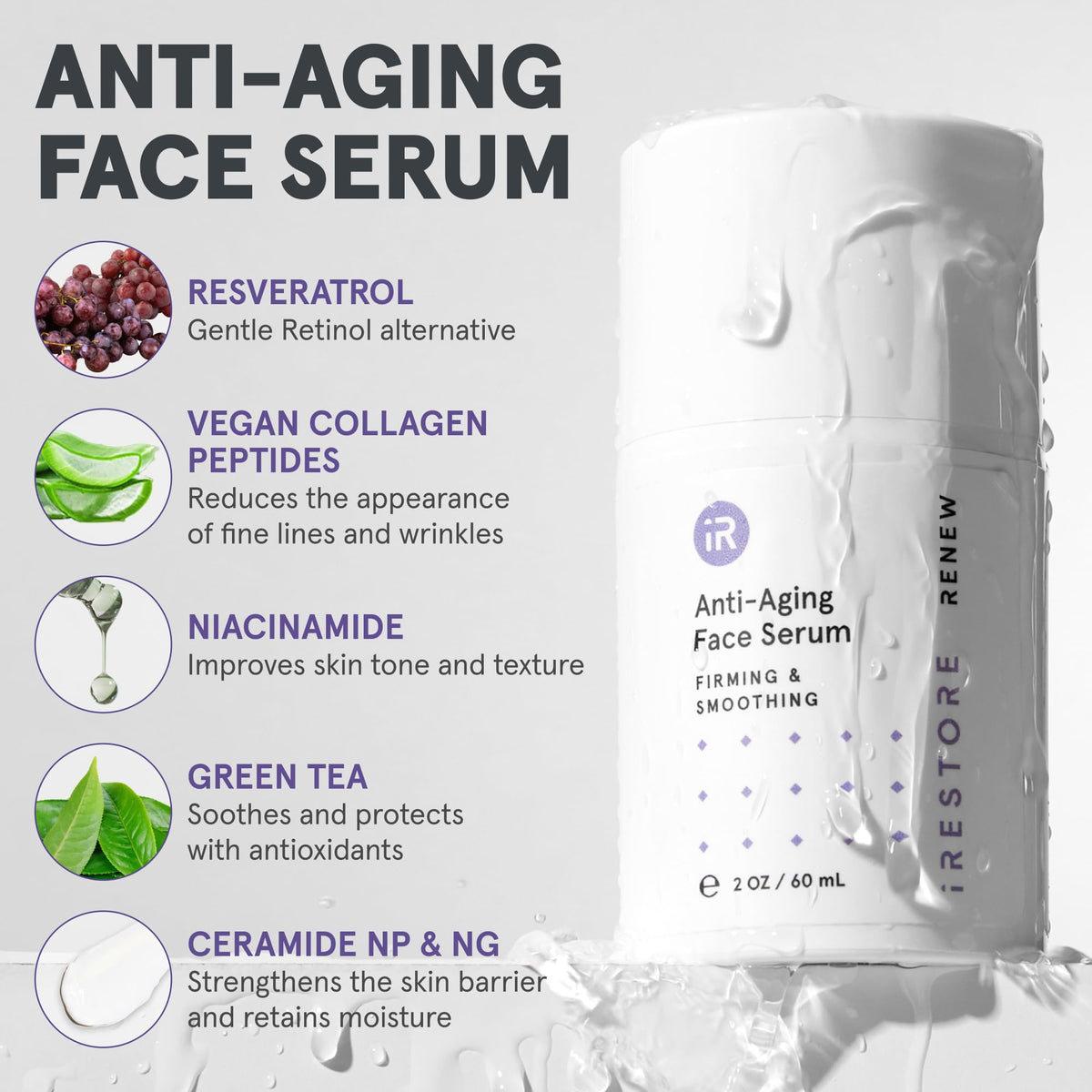 iRestore serum pipette dispensing product on hand for targeted hydration benefits