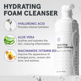 iRestore cleanser foam texture close-up showing gentle, non-drying formulation benefits