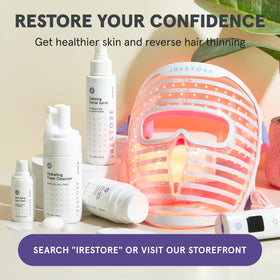 iRestore skincare trio in travel bag showing compact sizes for convenient routines