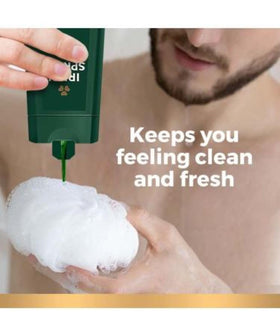 Irish Spring gel lather texture showing exfoliating beads and creamy foam