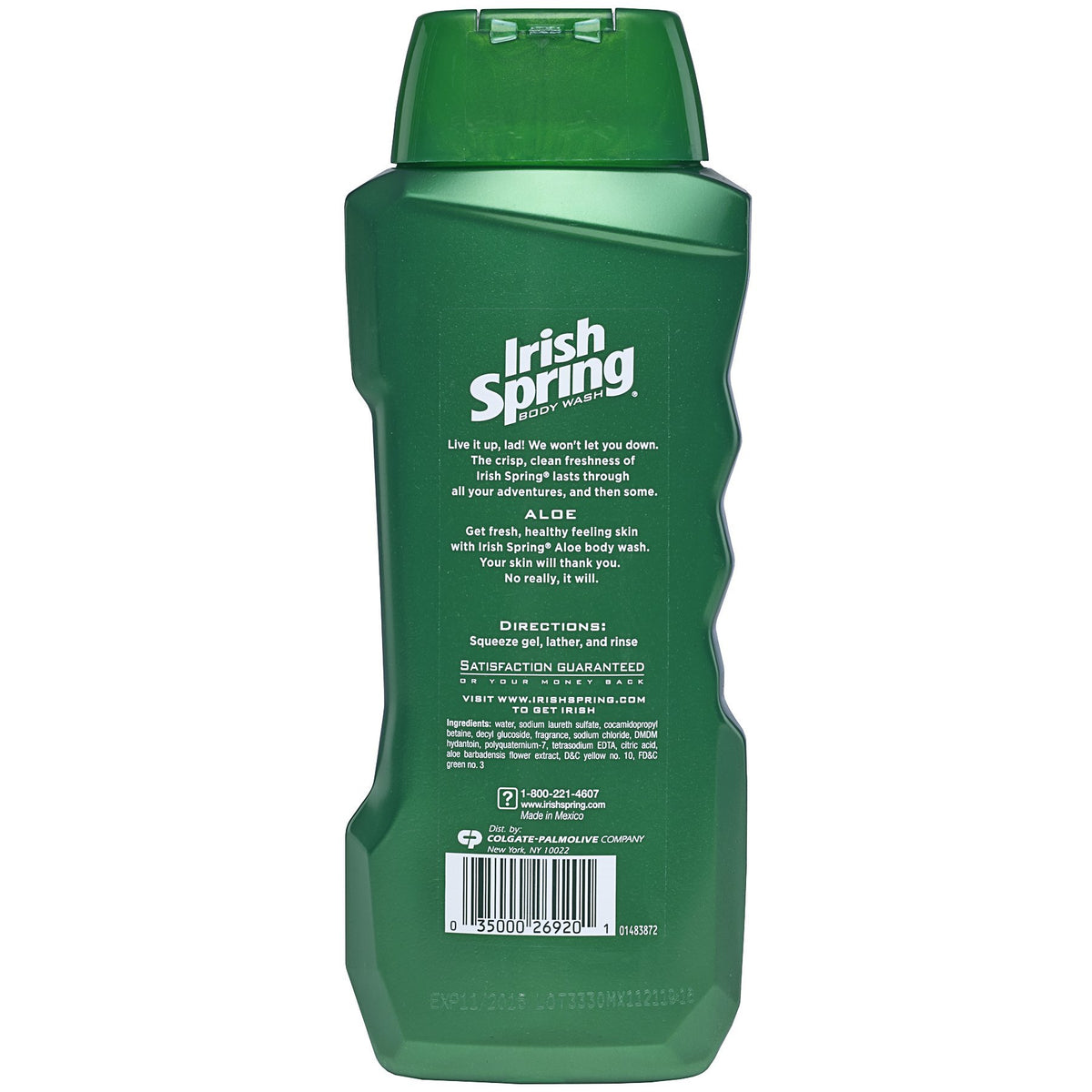 Irish Spring aloe gel texture splash showing smooth lather and gentle cleansing action