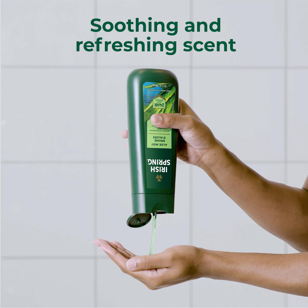 Irish Spring aloe mist bottle on bathroom counter for daily routine convenience
