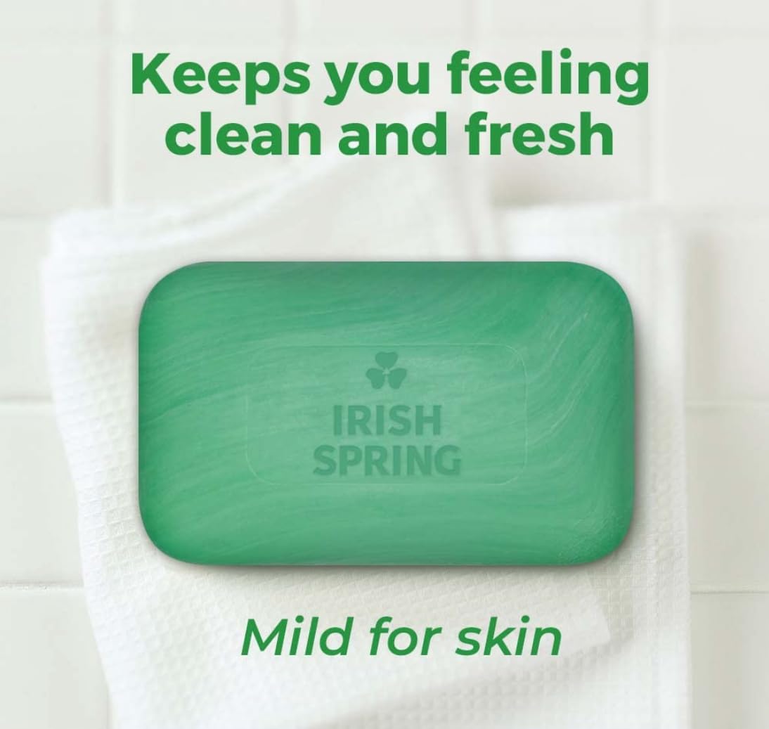Irish Spring single bar close-up highlighting aloe-infused smooth surface benefit